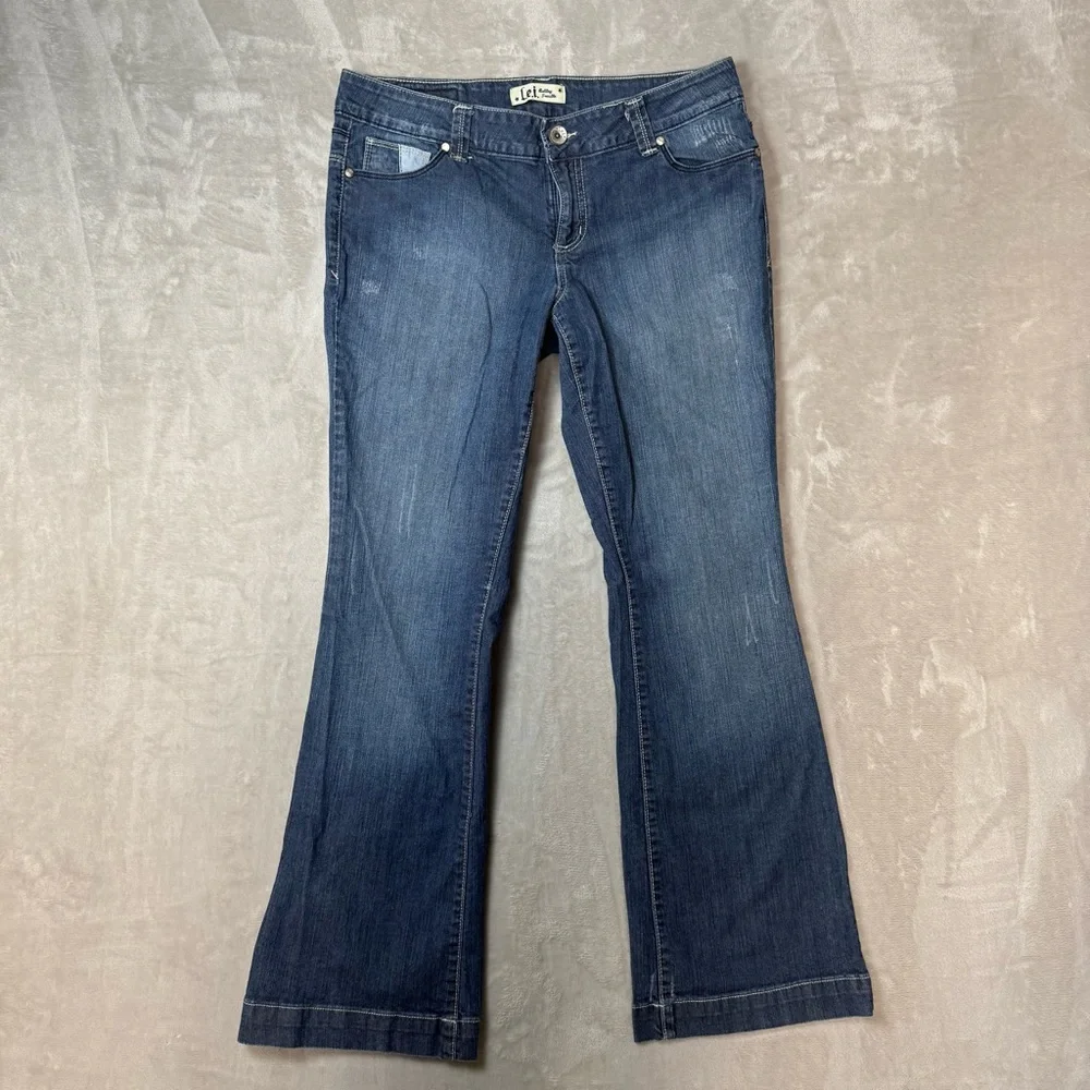 L.e.i. Y2K Low Rise Flare Jeans | Patchwork Back Pockets | Size 13